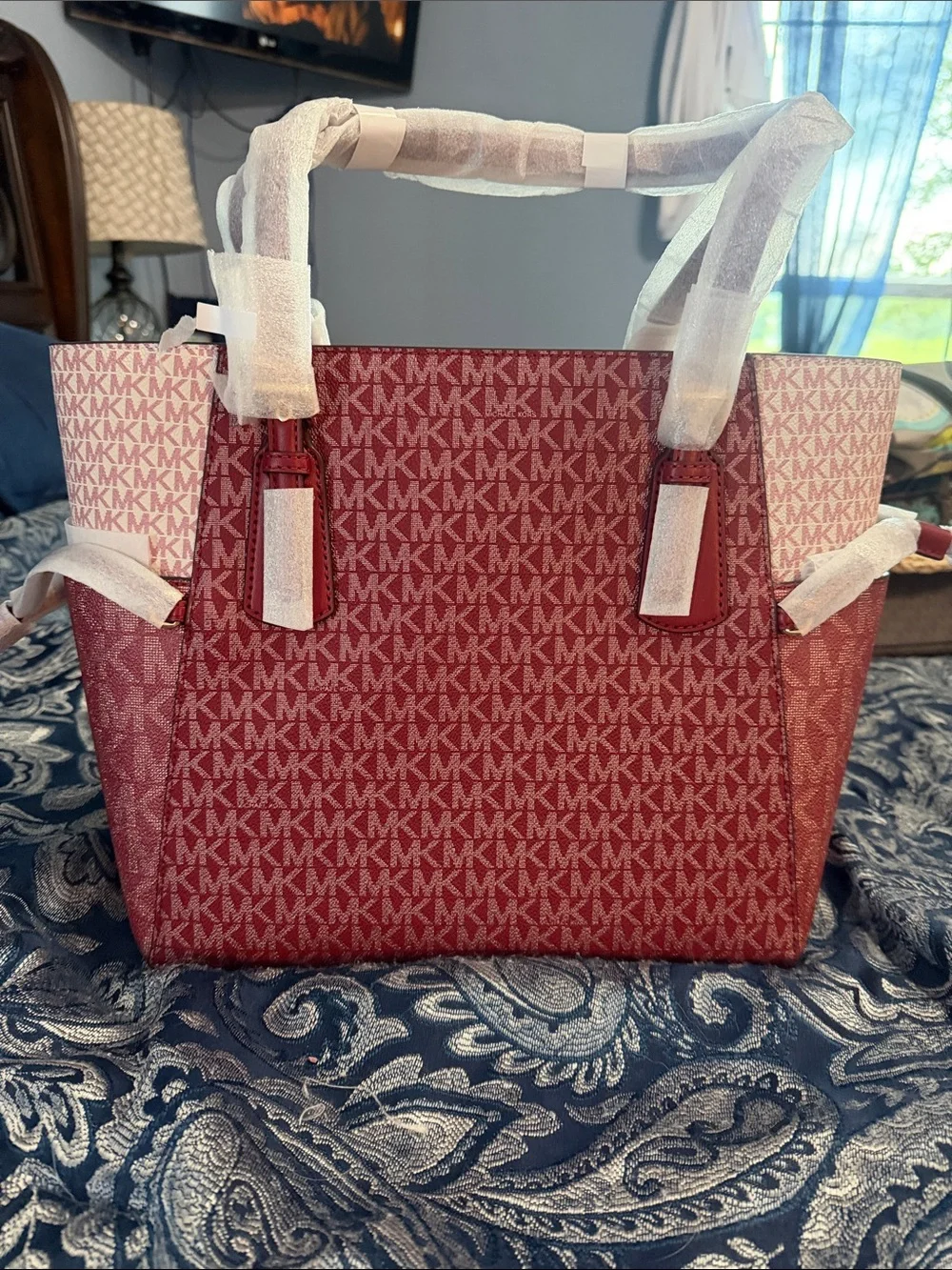 Michael Kors Red MK Logo Tote with Contrasting Trim